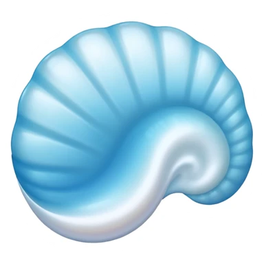 Light blue shell emoji, pearl texture, soft gradient, smooth curves, glossy finish sticker