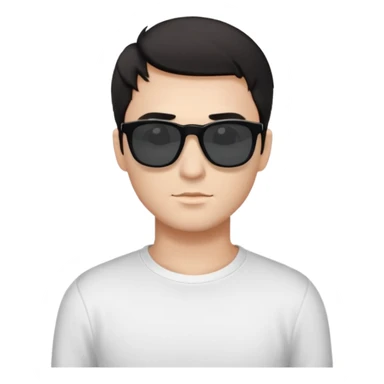 Парень в белом лонгсливе и черных прямоугольных очках солнцезащитныхс короткой стрижкой на бок темные волосы черный фон sticker