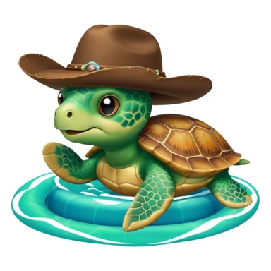 Cute blow up green pool turtle with a cowboy hat sticker