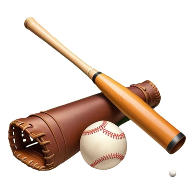 A baseball bat, ball, and glove resting on the ground, set against the backdrop of a baseball field. The scene captures the iconic equipment of the sport, with the field in the distance and a bright sky above, evoking the spirit of the game. sticker