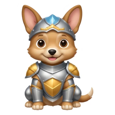 baby dog in silver armor, full body, smile sticker