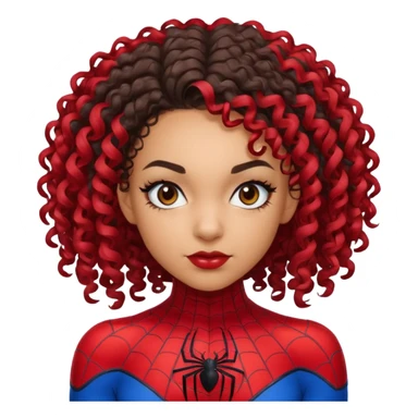 Lightskin girl with curly hair, eyebrow piercing in left side, wearing a spider man costume sticker