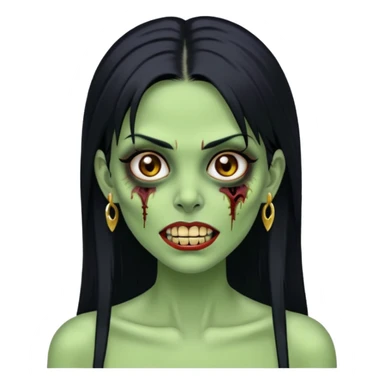 Faça uma zombie mulher bonita verde com olhos castanhos cabelos pretos liso com estilo y2k e com dentes de ouro sticker
