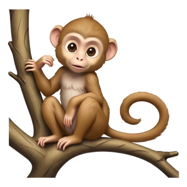 cinematic-cute Macaques-realistic-full-body-sitting-emoji,-slim-agile-frame-poised-on-a-branch,-long-tail-curled-slightly,-head-tilted-dramatically,-warm-brown-fur-soft-and-fluffy,-bright-playful-eyes-exuding-mischief,-simplified-yet-realistic-focused-features,-highly-detailed,-glowing-with-an-almost-sarcastic-glow sticker