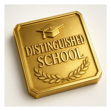 luxurious gold plaque with the words 'Distinguished School' engraved, featuring refined academic motifs sticker