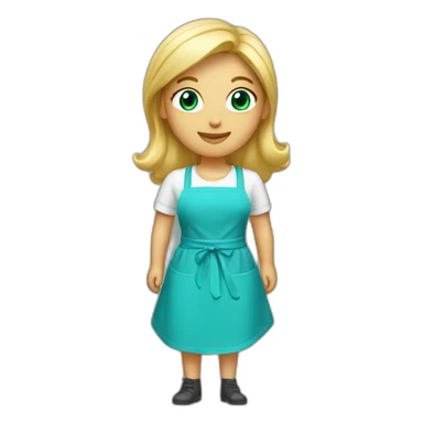 blonde woman with a cyan colored apron sticker