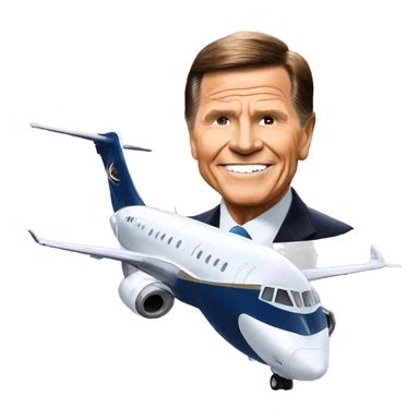 Kenneth Copeland in front of a jet sticker