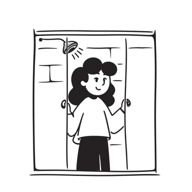 shower with a sliding glass doors sticker