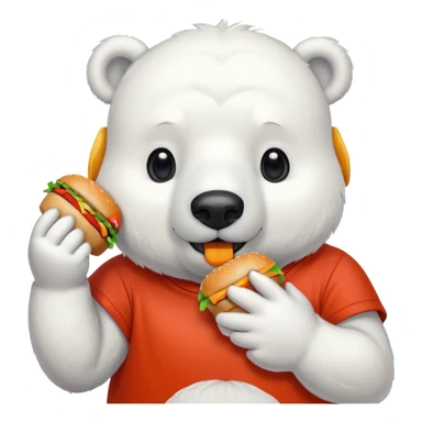 polar bear with burger wearing red orange tshirt sticker