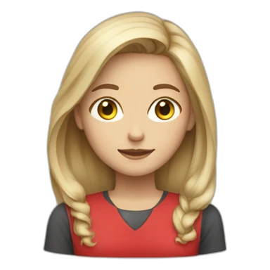 Bleached brown hair girl working, red shirt sticker