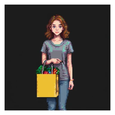 A young woman with a shopping bag, in a city street, vibrant colors, detailed background, shopping festival, niche brands, aesthetic lifestyle sticker