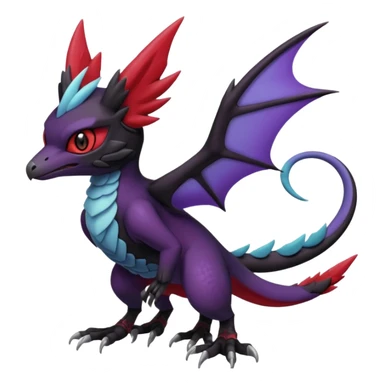 Dark edgy cute black red purple Noibat-Noivern-Nargacuga-Trico-Silvally-Draco-Fakémon-Pokémon-hybrid-fusion sticker