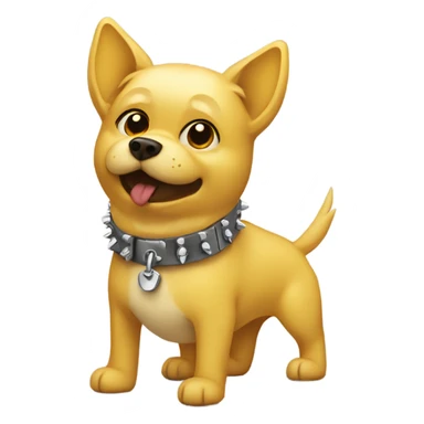 small yellow dog wearing a spiked collar sticker