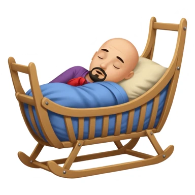 a bald, tan man who has a black goatee sleeping in a cradle sticker
