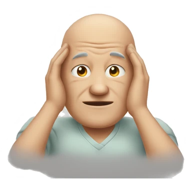 Older man with half a bald head holds his hands to his head sticker