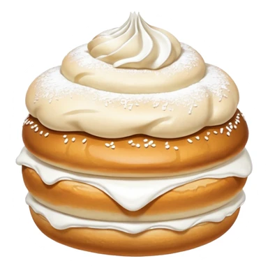 semla bun with fluffy cream in the middle and powdered sugar the top bun sticker