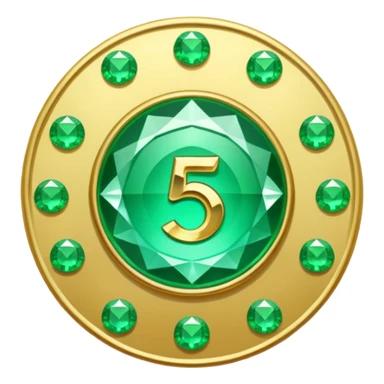 A round emerald sign for a paid subscription and level 5 jewels with the number sticker