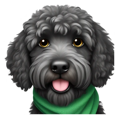 Fluffy black/grey labradoodle with green scarf sticker