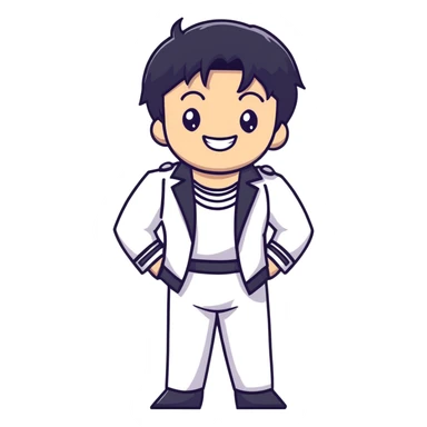 K-pop male idol with black hair, big smile, wearing stylish stage performance costume sticker