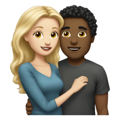 A white girl with blond straight hair kissing a light-skinned brown guy with curly black hair sticker