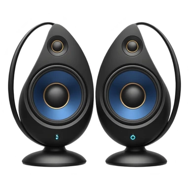 pair of speakers emoji, deep matte black metal body, circular speaker cones with subtle depth, smooth rounded edges, minimalistic futuristic 3D style, luxury aesthetic sticker
