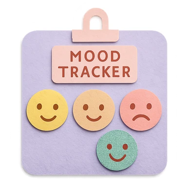 soft pastel mood tracker with round smiley faces, no shadow, soft and cozy paper craft style sticker