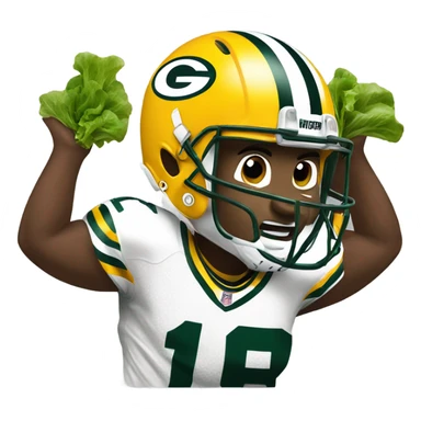 Packers player eating lettuce sticker