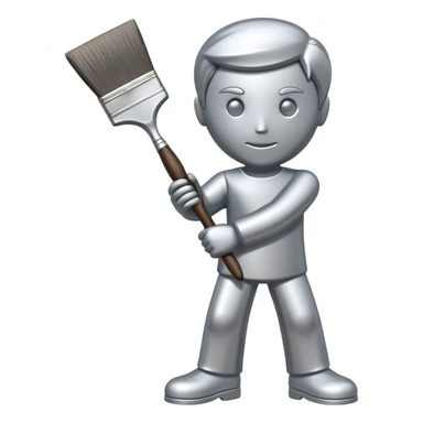 A paintbrush that transforms into a human metal silver silhouette sculpture emblem, symbol of artistic identity, with a highly polished silver metallic finish sticker