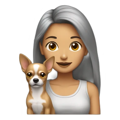 mujer con pelo muy largo gris y su perro Chihuahua sticker