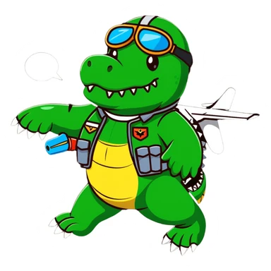 crocodile pilot dropping bombs from airplane sticker