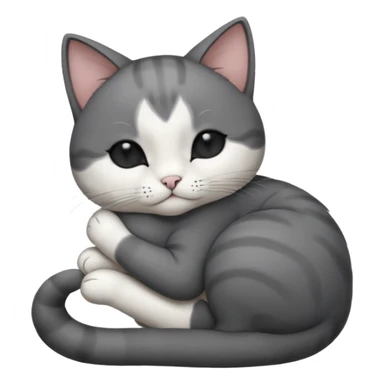 dark grey and white small cat with its eyes closed lying down leaning on its elbow with its paw curled under its head holding it up sticker