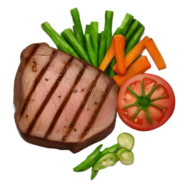 cooked steak and burnt veggies on a plate sticker