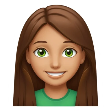 Tan girl emoji with straight long brown hair and green eyes sticker
