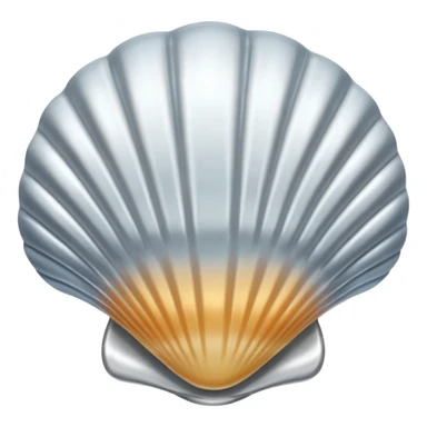 A seashell emoji made of polished silver chrome, smooth curved surface, reflective metallic highlights, elegant minimal design, iOS emoji style, centered, clean white background, soft lighting sticker