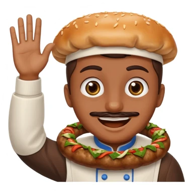 Create a cevapcici with eyes and a waving hand sticker