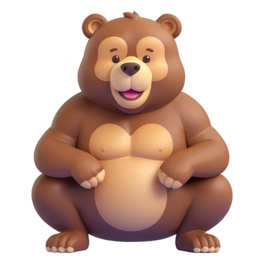 cheerful muscular brown bear exercising by squatting, playful motivational vibe sticker