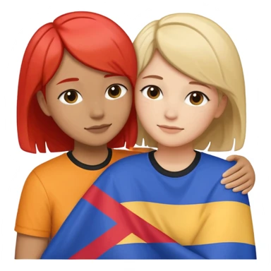 Lesbians hugging. One has short hair other has lond has. Add lesbian flag in the background sticker