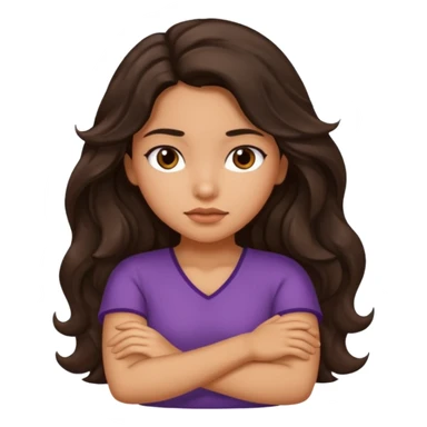 Hispanic girl with long dark brown wavy hair crossing her arms and slightly pouting sticker