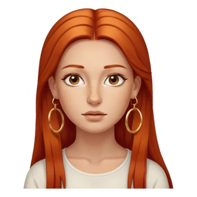 Attractive Greek woman with a wide face, freckles, Long straight amber-red hair and gold hoop earrings sticker