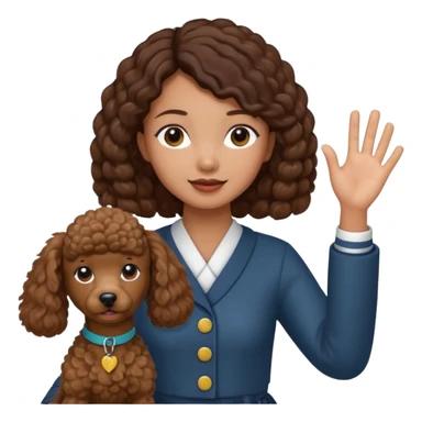 Asia tie up hair girl with brown poodle say good bye sticker