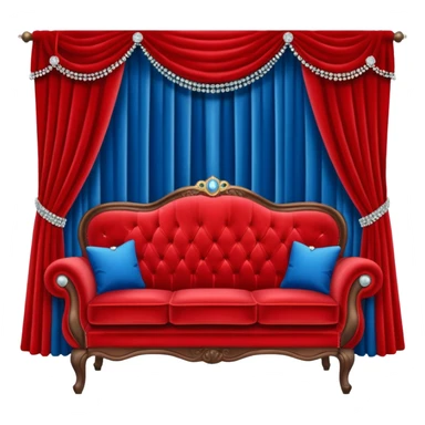 Vintage velvet red red sofa with rhinestone buttons and blue curtains in the background sofa with rhinestones buttons sticker