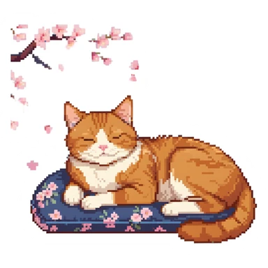 A ginger cat sleeping under the cherry blossoms sticker