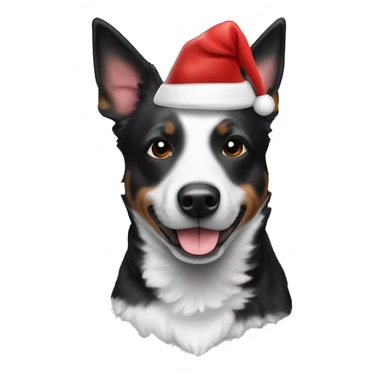 Fully black and white Australian cattle dog with Santa hat sticker