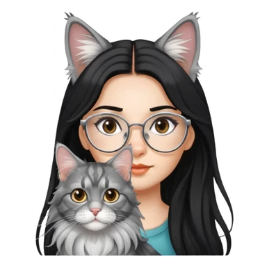 a silver based Maine Coon cat and a black hair glasses girl sticker