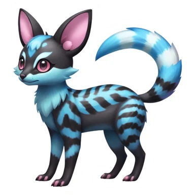 Rare realistic cool cute epic aesthetic colorful Amaura-Sylveon-Umbreon-Civet-Genet-species-Fakemon-hybrid-creature, with markings, full body sticker