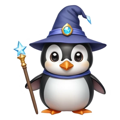 Cute penguin wearing wizard hat and holding a magic wand sticker