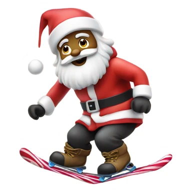 Santa snowboarding with a candy cane sticker