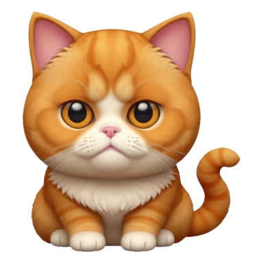 A 3D cartoon orange-ginger Exotic Shorthair cat with flat face, expressive eyes, soft fur sheen, cinematic Memoji rendering. sticker