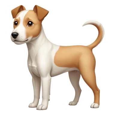 a full body facing front on of a buff white parson russell terrier looking dog the size of a kelpie with light brown long ears resting on its face and a light brown patch above one eye and a large snout. the rest of the dog is completely white.  sticker