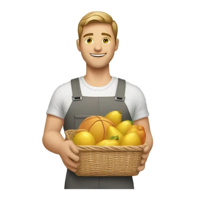 white man with product basket sticker
